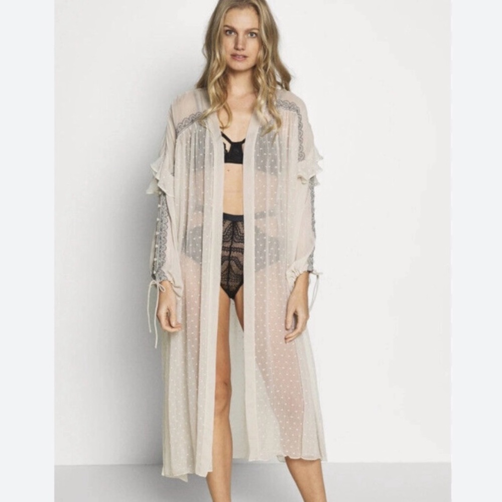 Free People Sheer Cream Long Kimono
